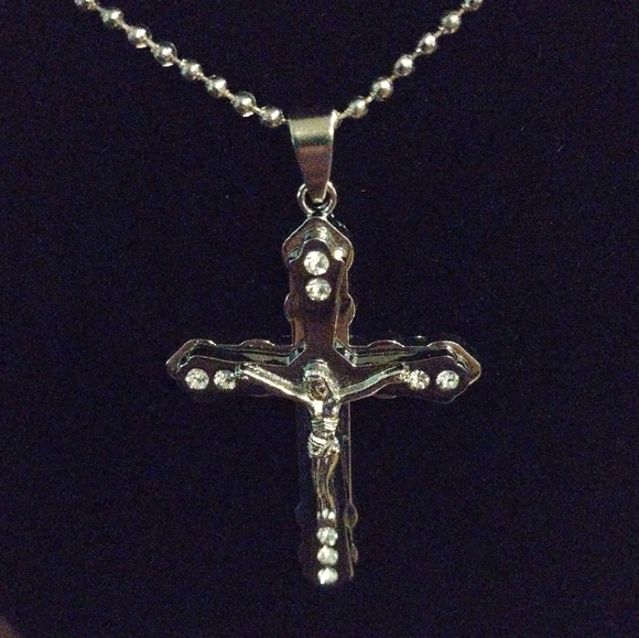 24” Stainless Steel Necklace with 2" Large Cross - Picture 7 of 17
